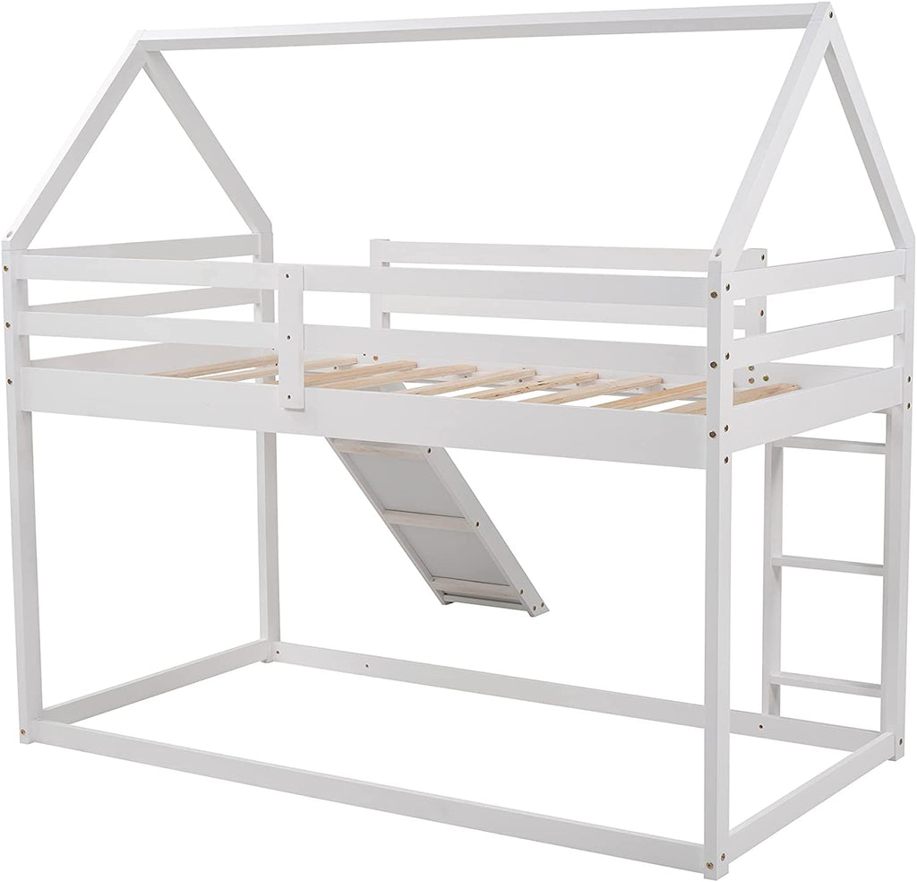 White Wood Buk Bed With Slide P9022