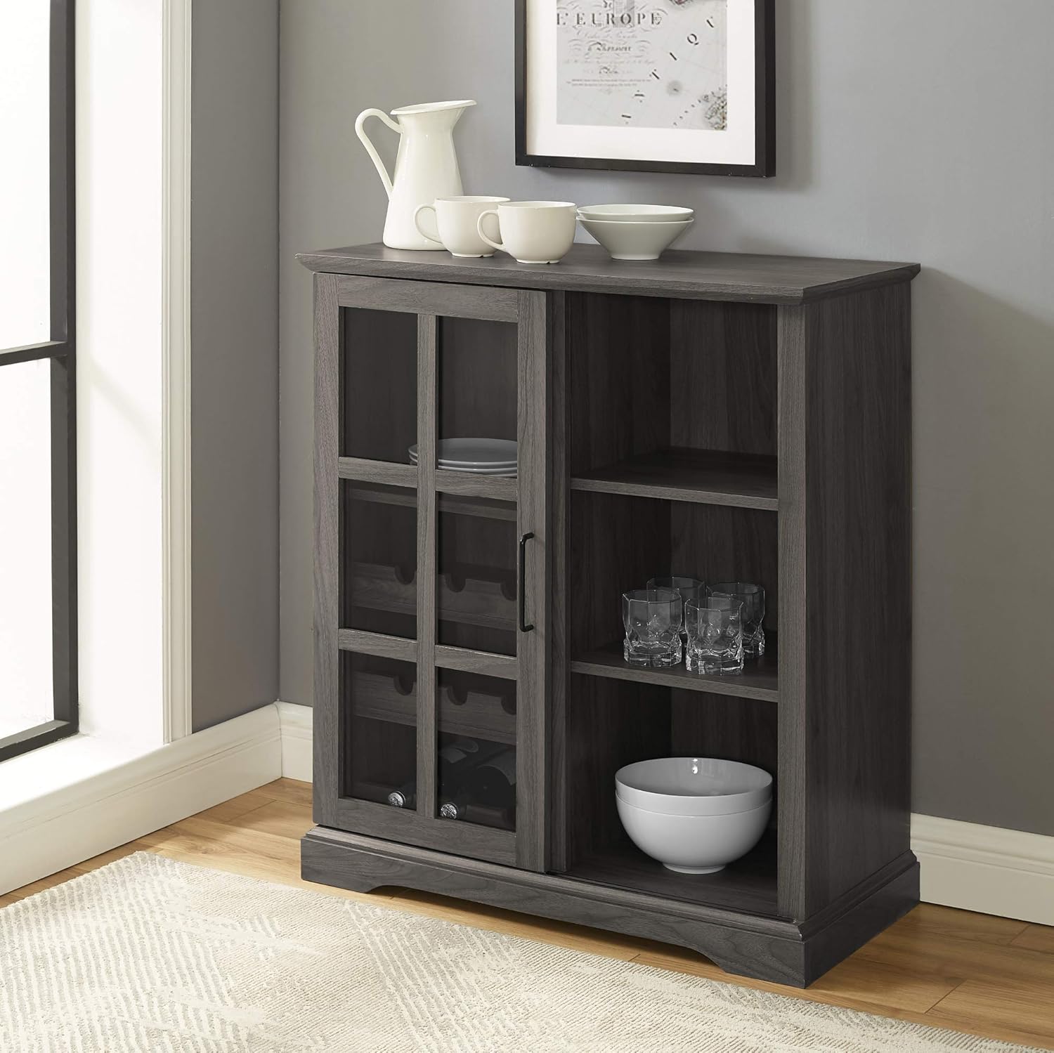 Rustic Oak 58 Inch Wood TV Stand with Storage Cabinet Doors and Shelves P742