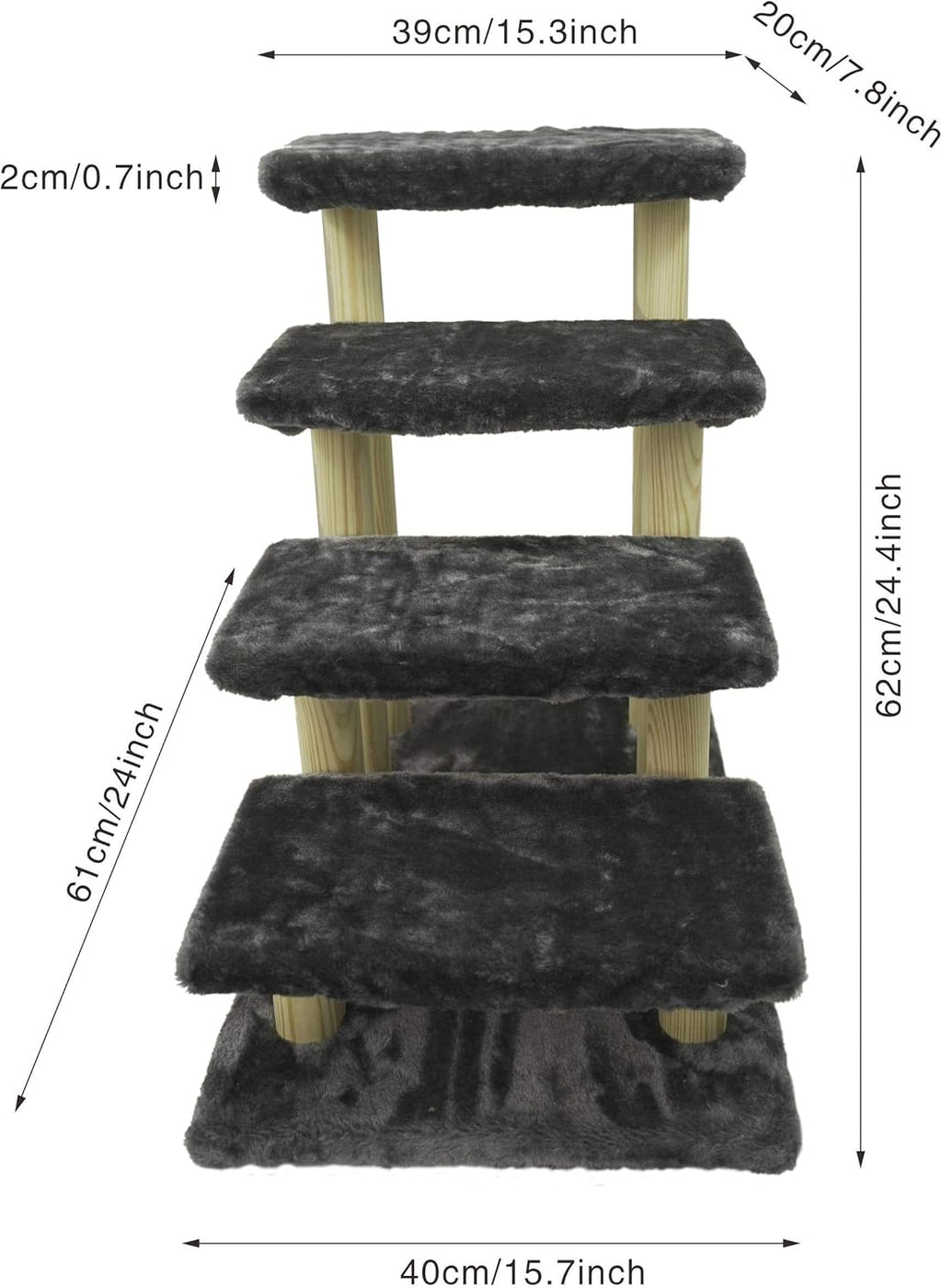 Navy Blue 4-Step Wooden Pet Stairs with Detachable Carpet Pack of 2 X999