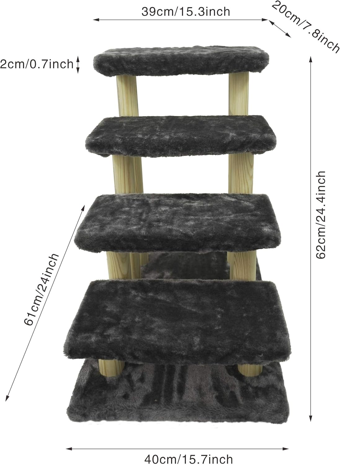Navy Blue 4-Step Wooden Pet Stairs with Detachable Carpet Pack of 2 X999