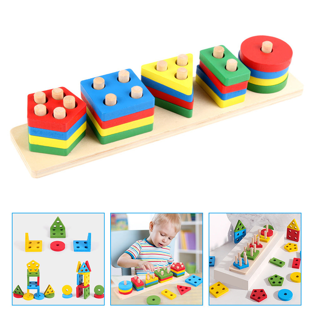 5 Sets Geometric Shape Matching Blocks Sorting Toys C19753