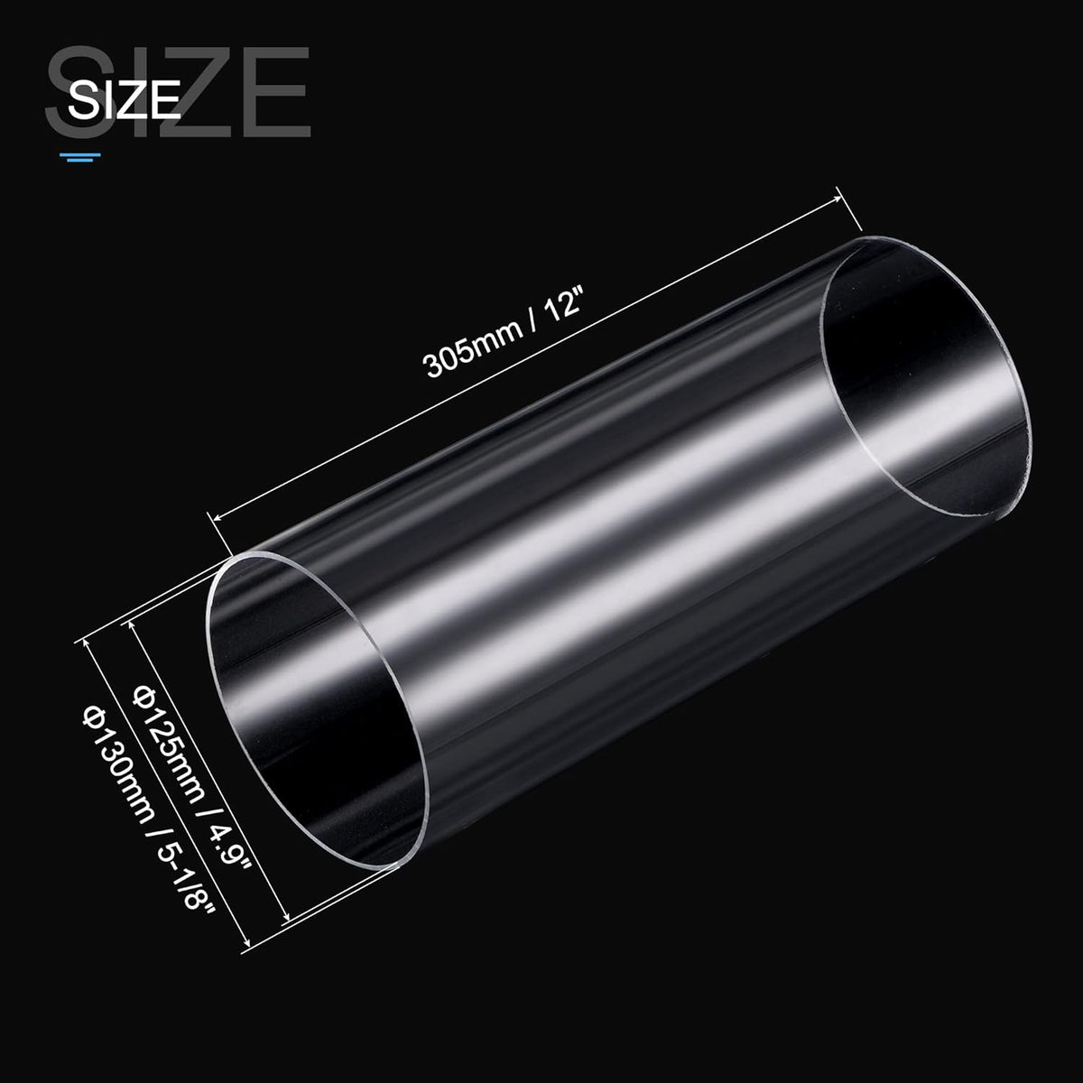 Clear 125mm ID 130mm OD Acrylic Round Tube Pack of 2 V48820
