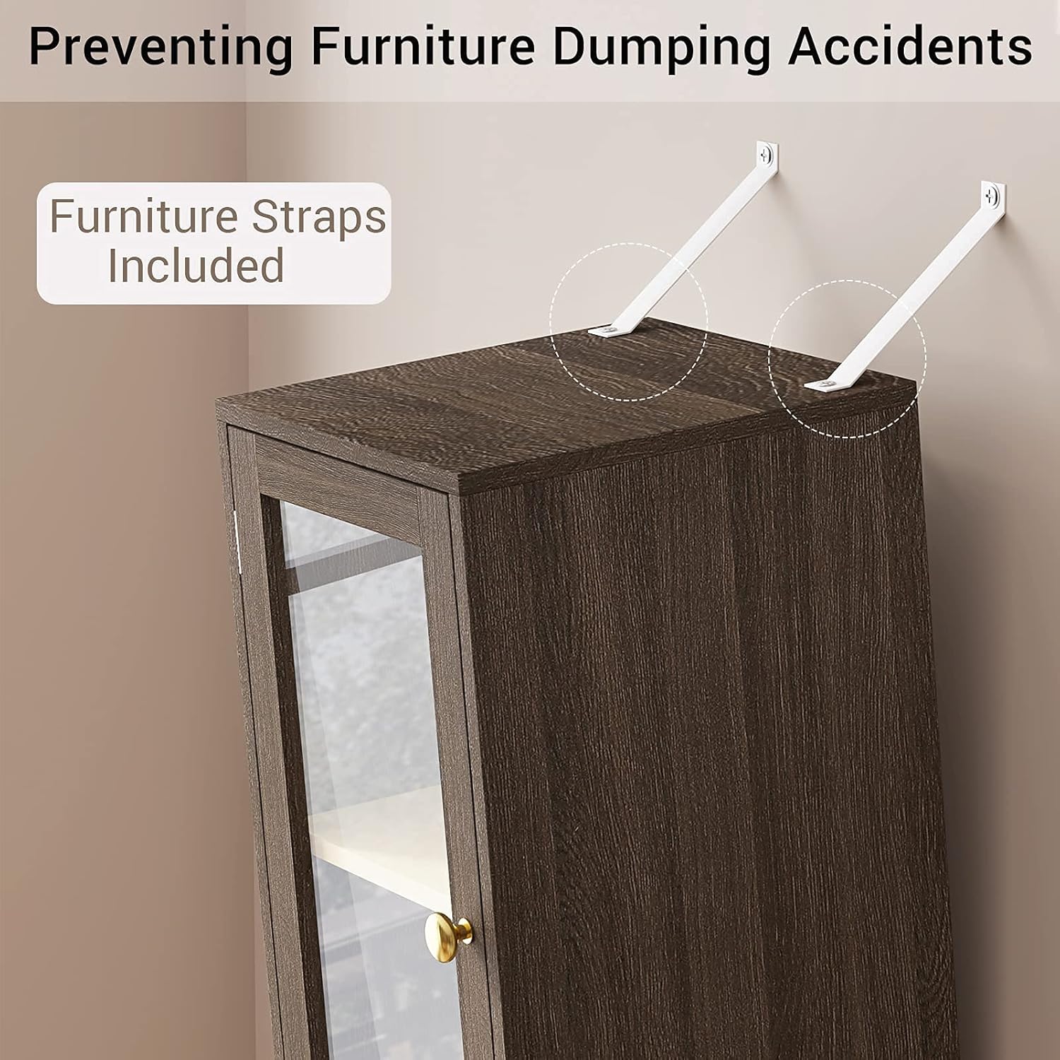 67'' Tall Bathroom Storage Cabinet with Drawer, Glass Door & Shelves D745