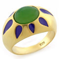 Gold Plated Sterling Silver Ring with Emerald Synthetic Jade - Size 6 B624995