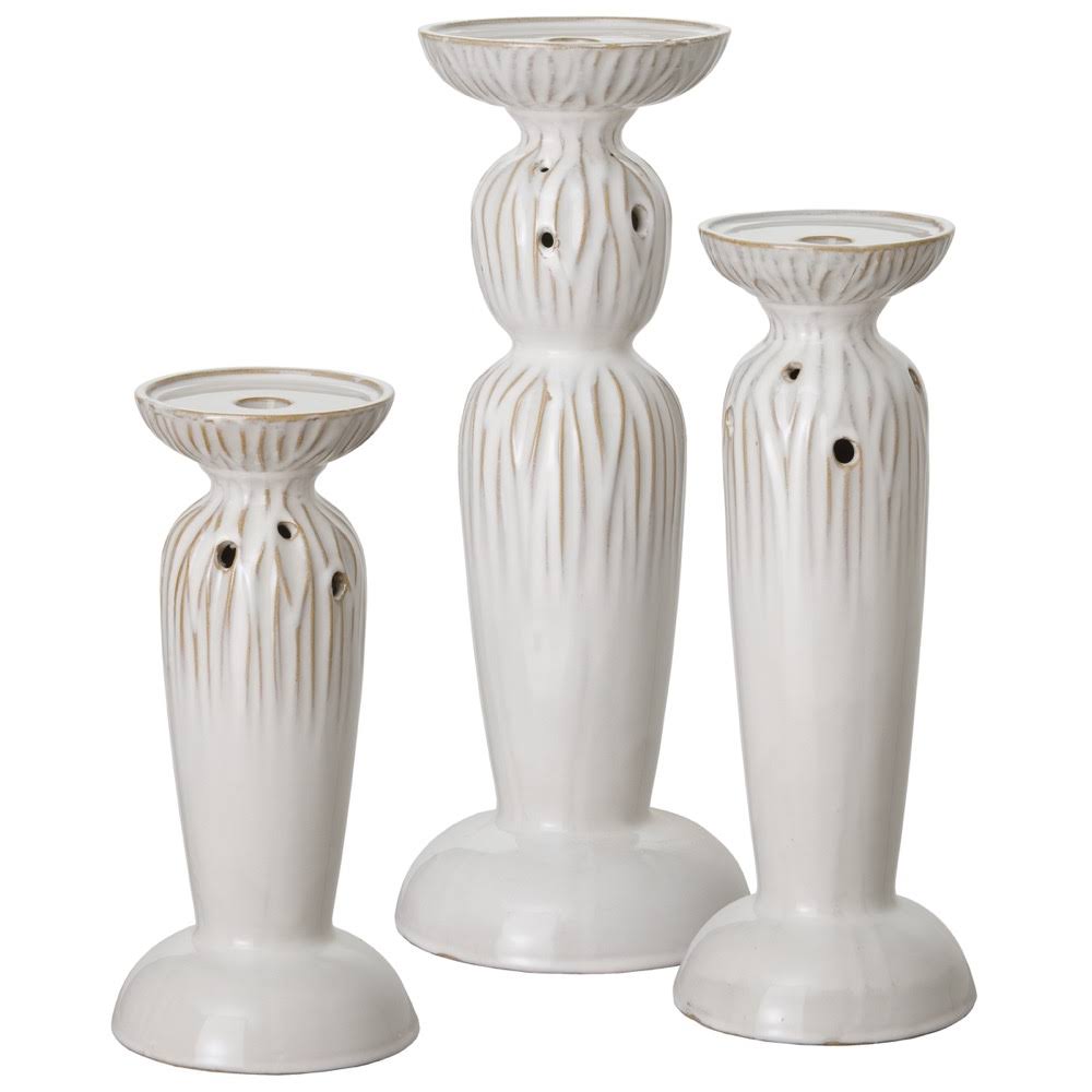 White Ceramic Candlesticks Set of 3 F77305