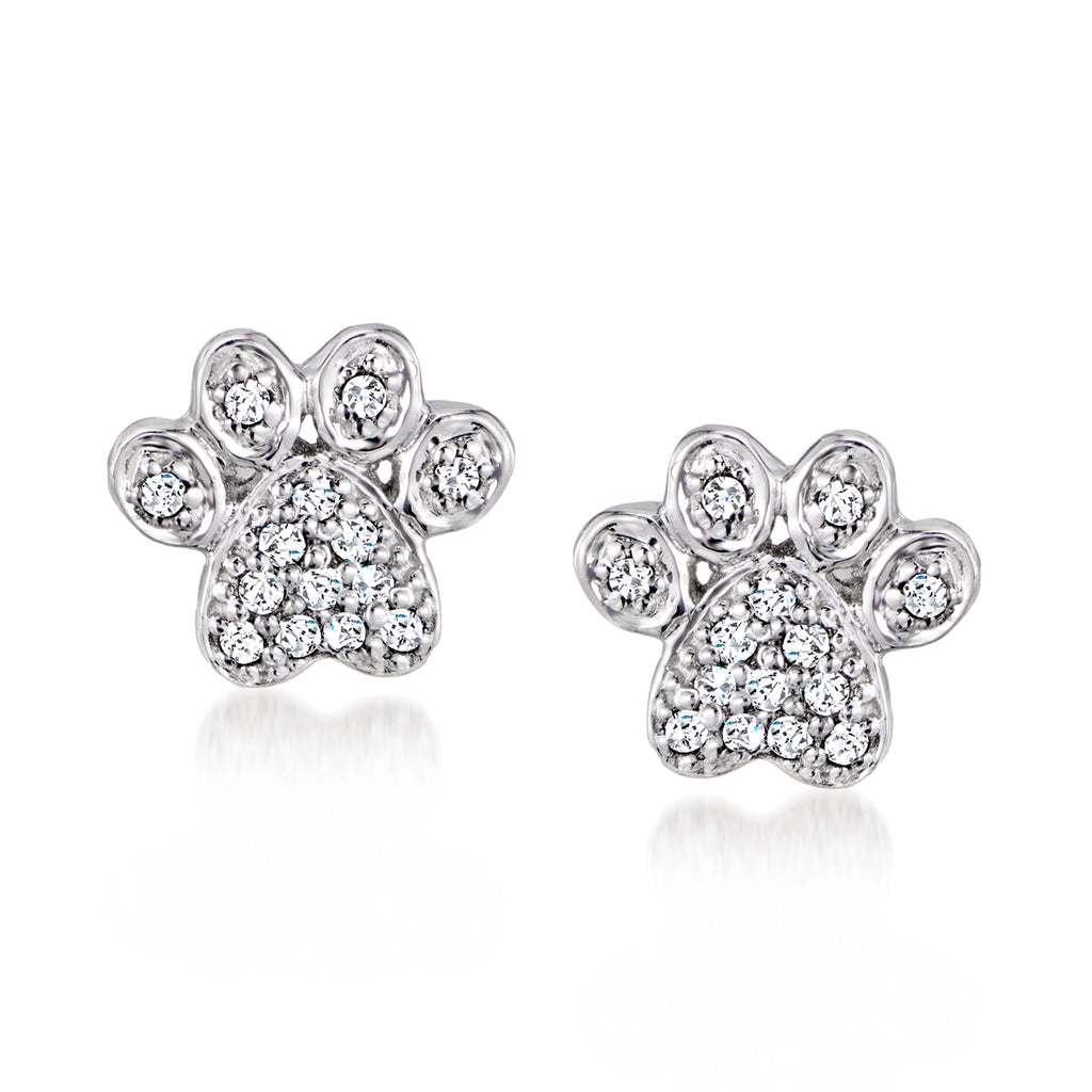 Diamond-Accented Paw Print Earrings in Sterling Silver P793415