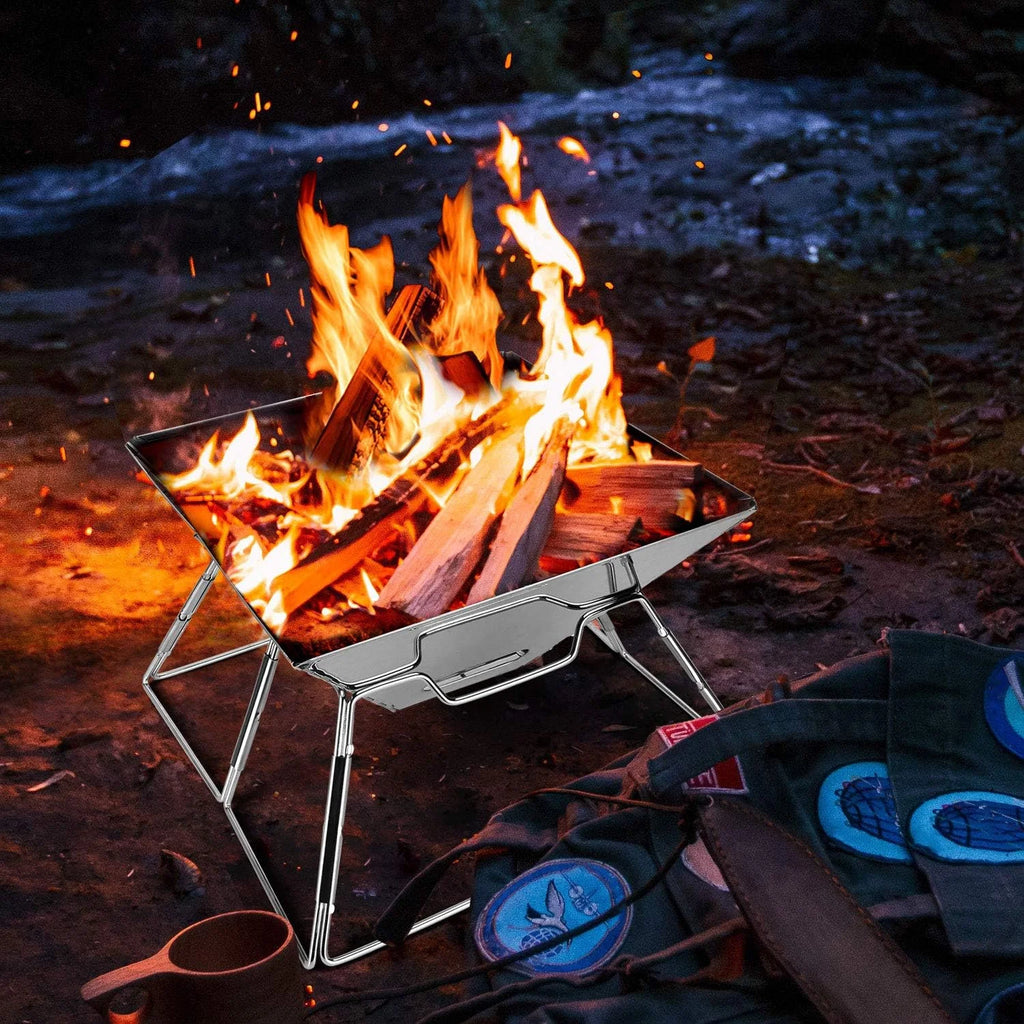 Charcoal Campfire Grill, Folding Quadrangle Barbecue Grill, Portable Stainless Steel Charcoal BBQ Stove U7976