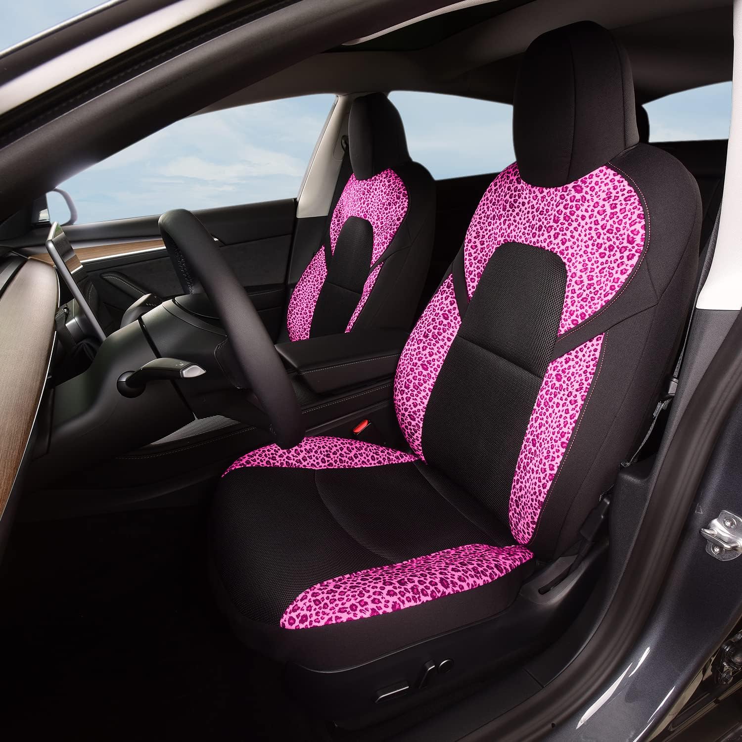 Red and Black Fabric Car Seat Cover Set for Tesla Model 3/Y V966