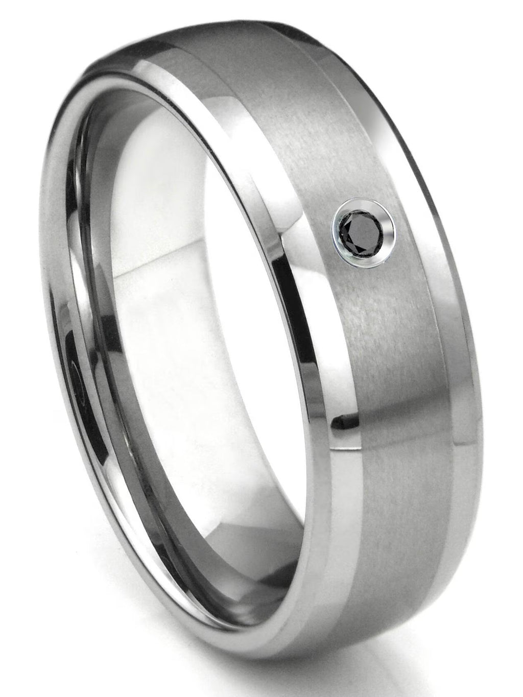 Titanium Tungsten Carbide Black Matte Finish Center Dome Comfort Fit Wedding Band Ring Sz 8.5 N44050