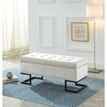 Beige 100% Polyester Tufted Rectangle Storage Ottoman A170686