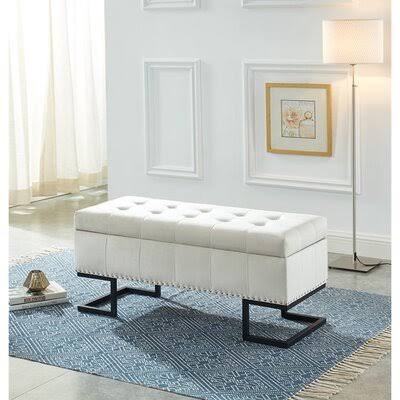 Beige 100% Polyester Tufted Rectangle Storage Ottoman A170686