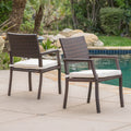 Brown Wicker Dining Chairs with White Water Resistant Cushions (Set of 2) P54916