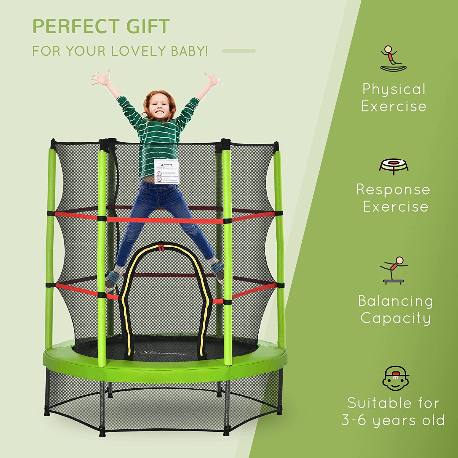Kids Trampoline with Enclosure Net Steel Frame Indoor Round Bouncer M7300