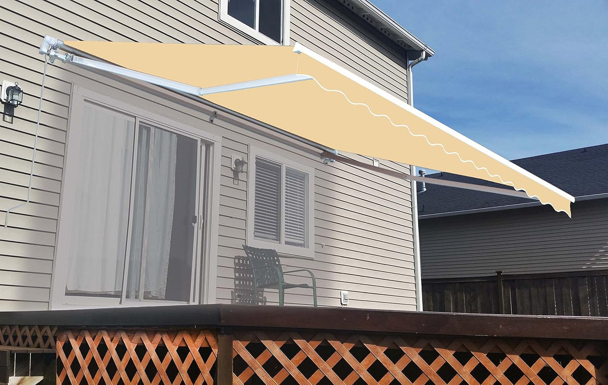 Blue and White Striped Retractable Patio Awning 13 x 10 Feet N382253