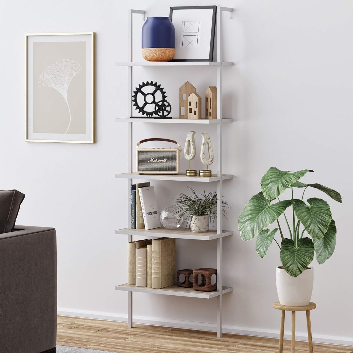 6-Shelf Tall Bookcase with Reclaimed Wood and Industrial Metal Frame, Oak/Black L4564