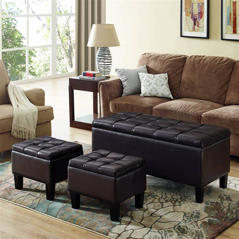 3 Piece Faux Leather Storage Ottoman N263