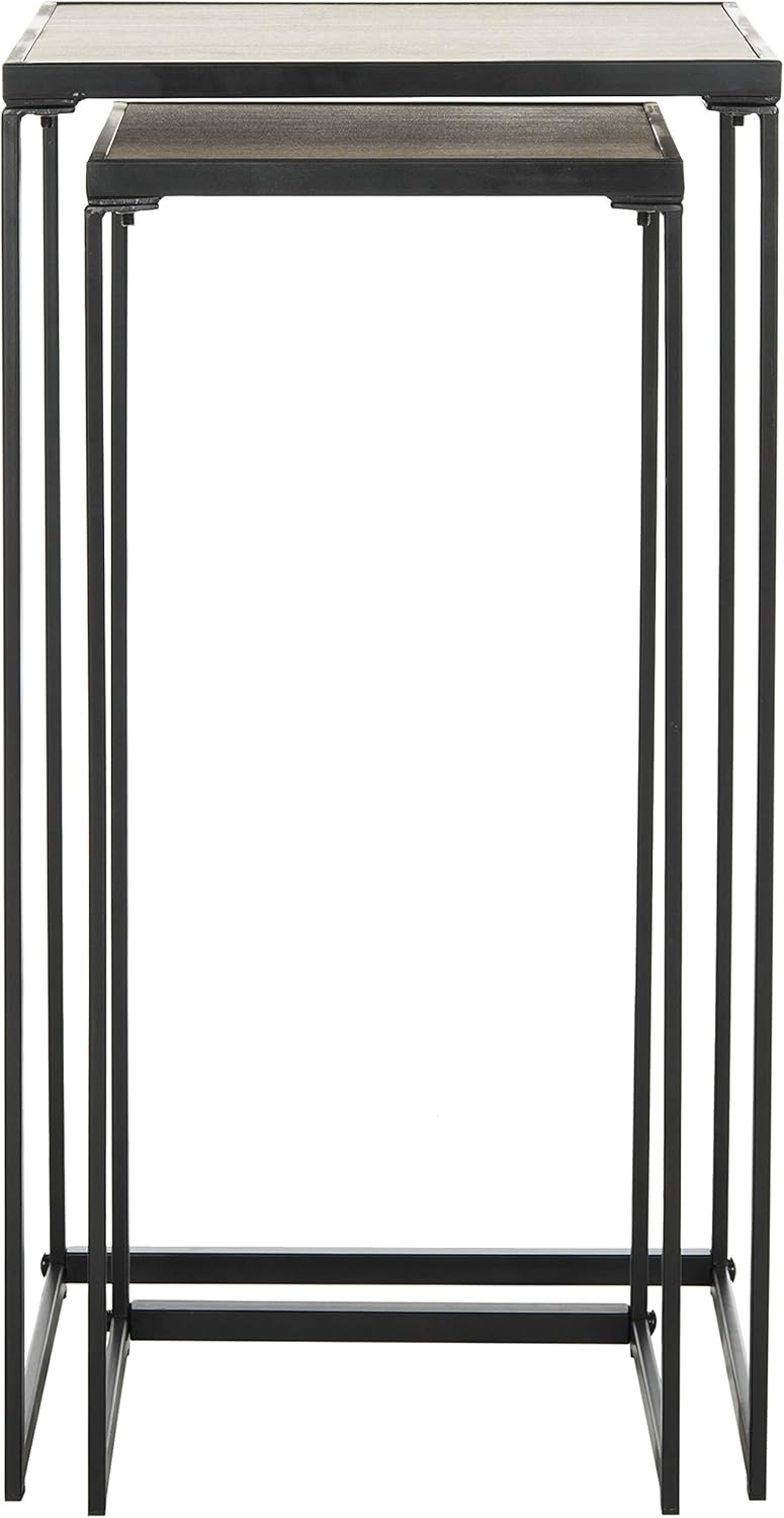 Light Oak and Black Wood Stacking End Table Pack of 2 J143692