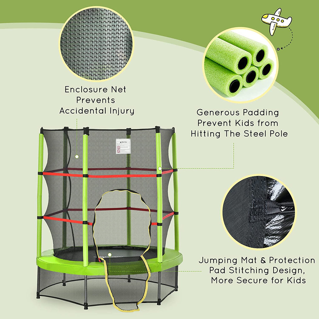 Kids Trampoline with Enclosure Net Steel Frame Indoor Round Bouncer M7300