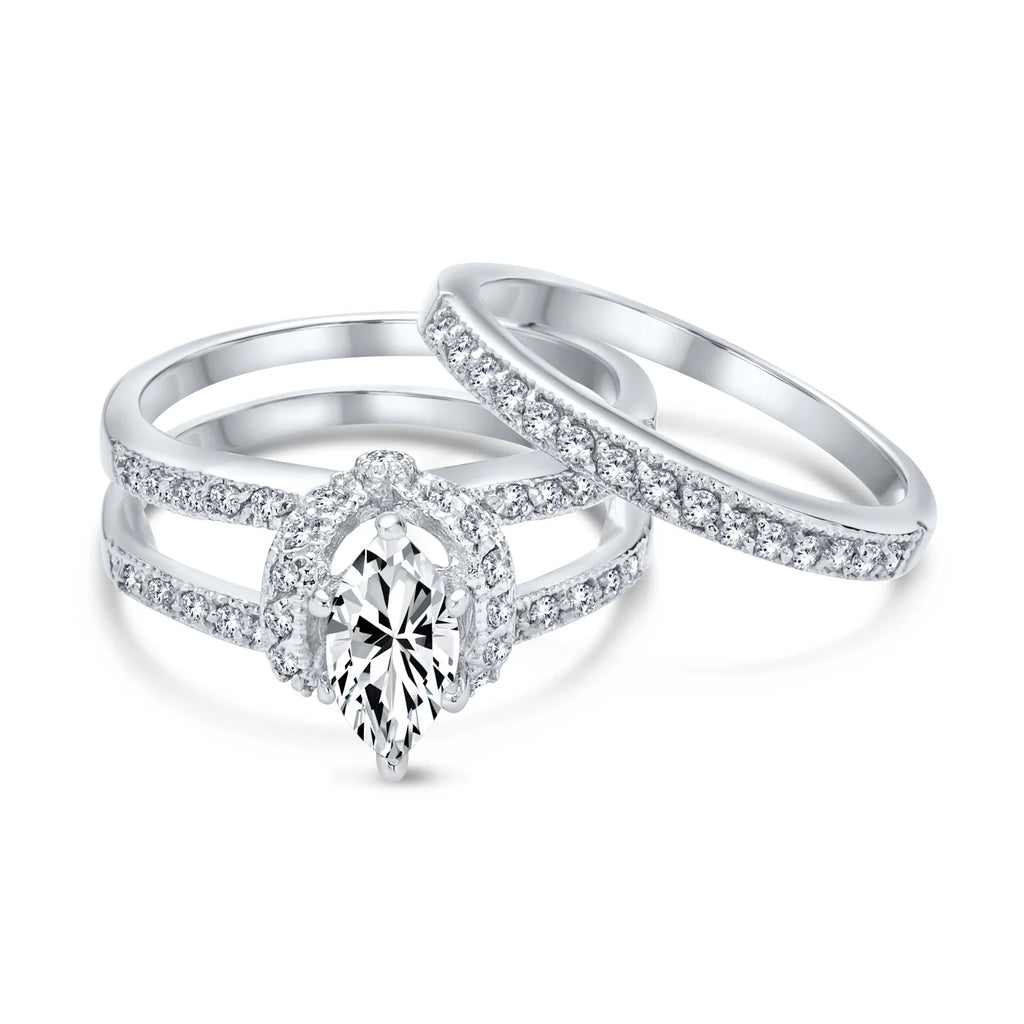 2CT Marquise CZ Engagement Ring Set Sterling Silver C5331
