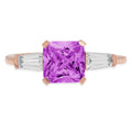 1.62ct Emerald Cut Purple Simulated Alexandrite 18k Rose Gold 3 Stone Ring I9482