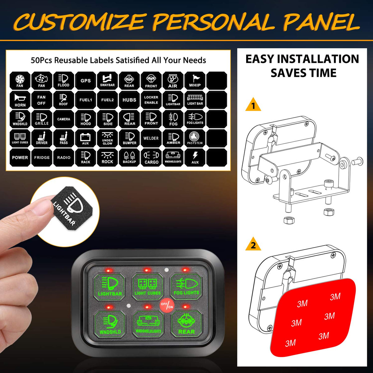 6 Gang Switch Panel Automatic Dimmable LED Car Switch Button Touch Switch Box X68653