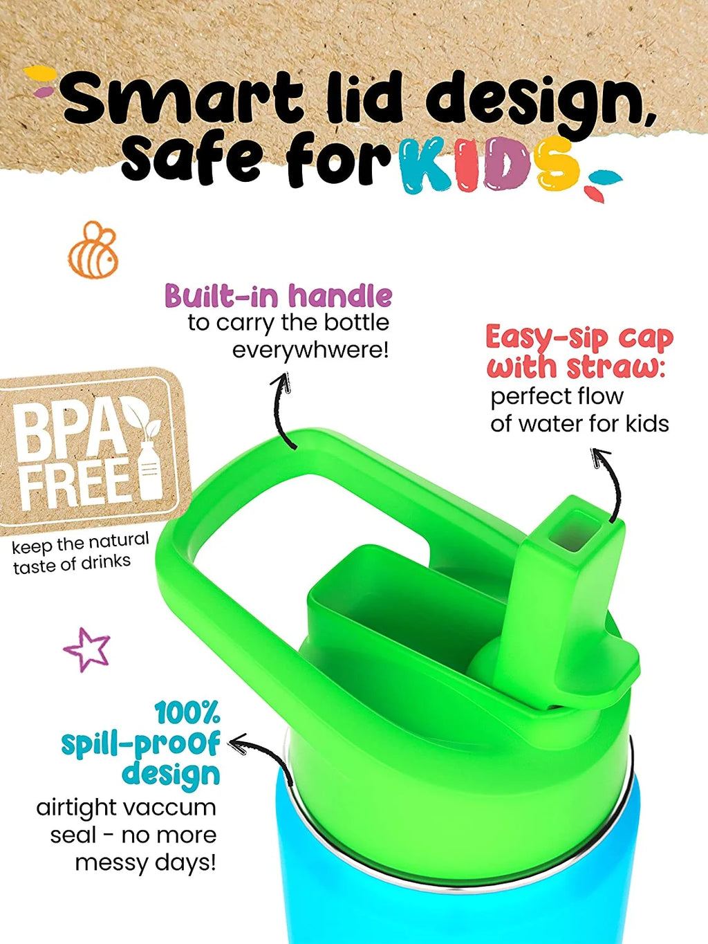 12oz Blue Insulated Double Wall Stainless Steel Kids Water Bottle with Straw G338247
