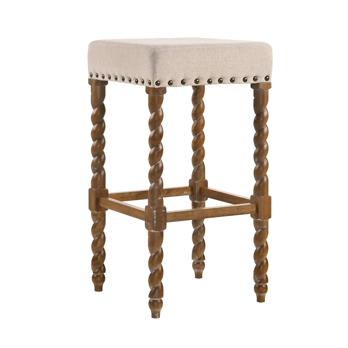 Cream Linen and Espresso Wood Twisted Leg Bar Stool B462505