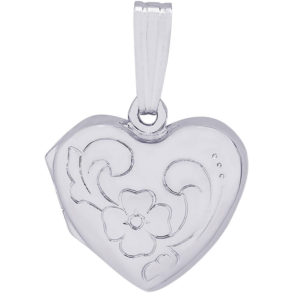 14K White Gold Heart Locket Charm Z1589