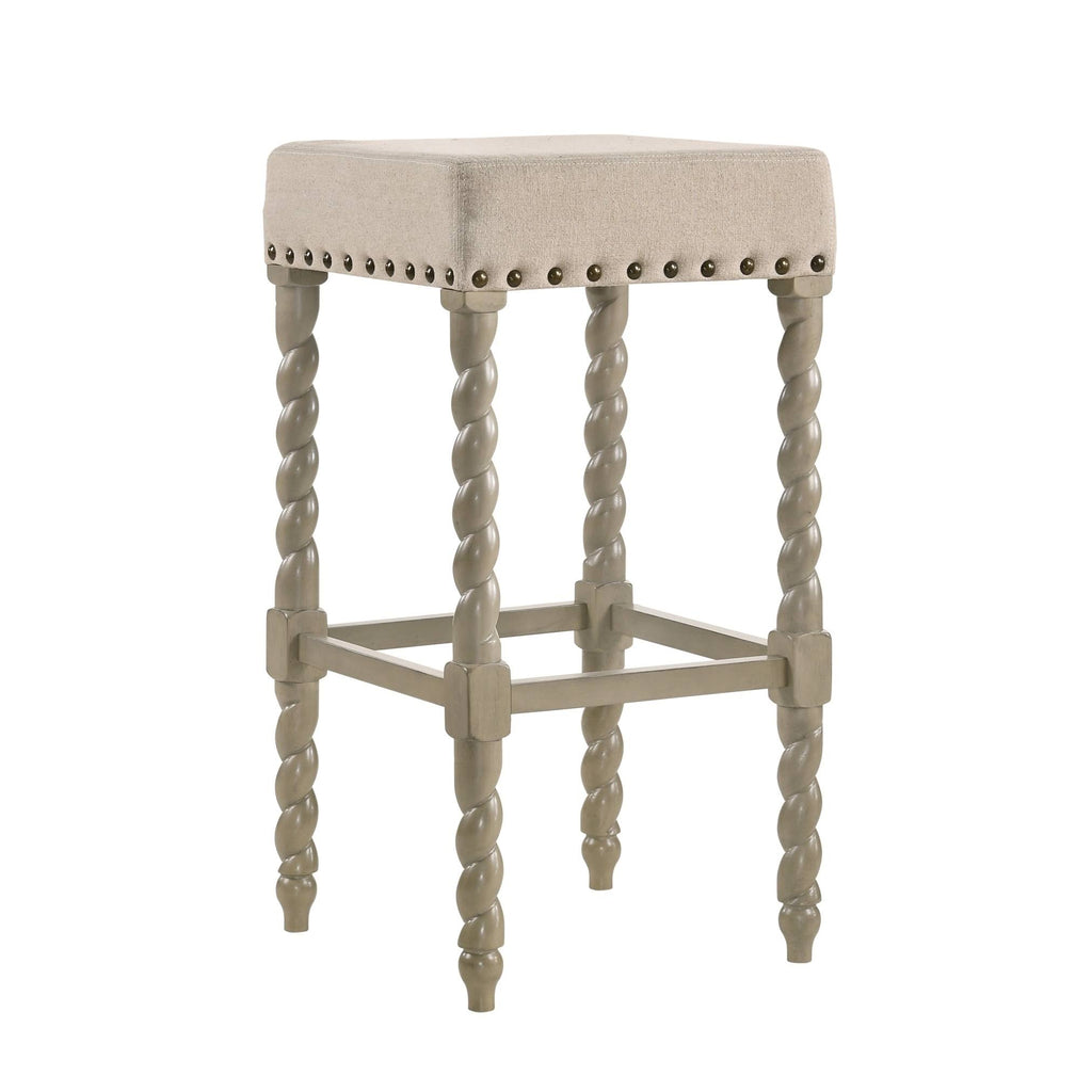 Cream Linen and Espresso Wood Twisted Leg Bar Stool B462505