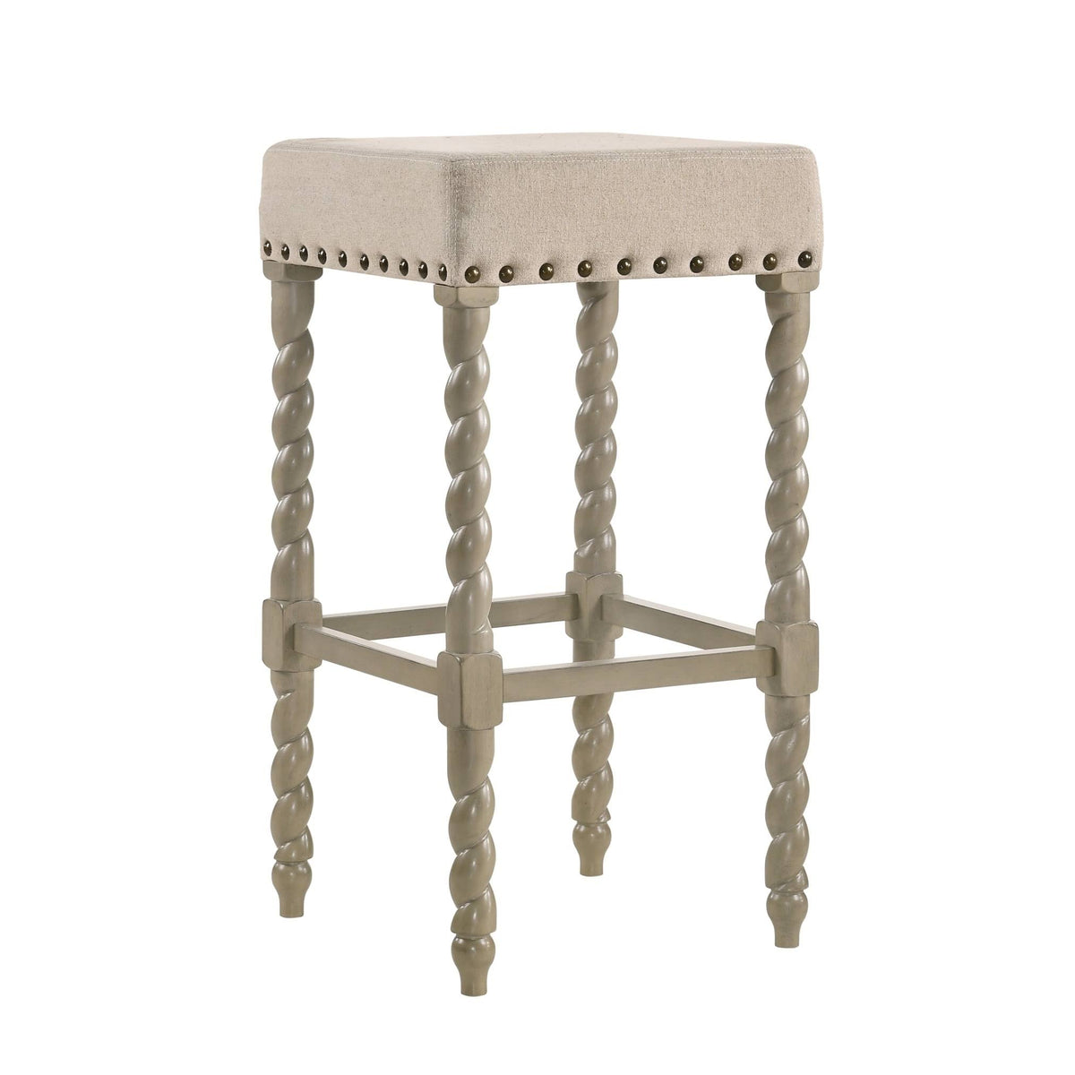 Cream Linen and Espresso Wood Twisted Leg Bar Stool B462505