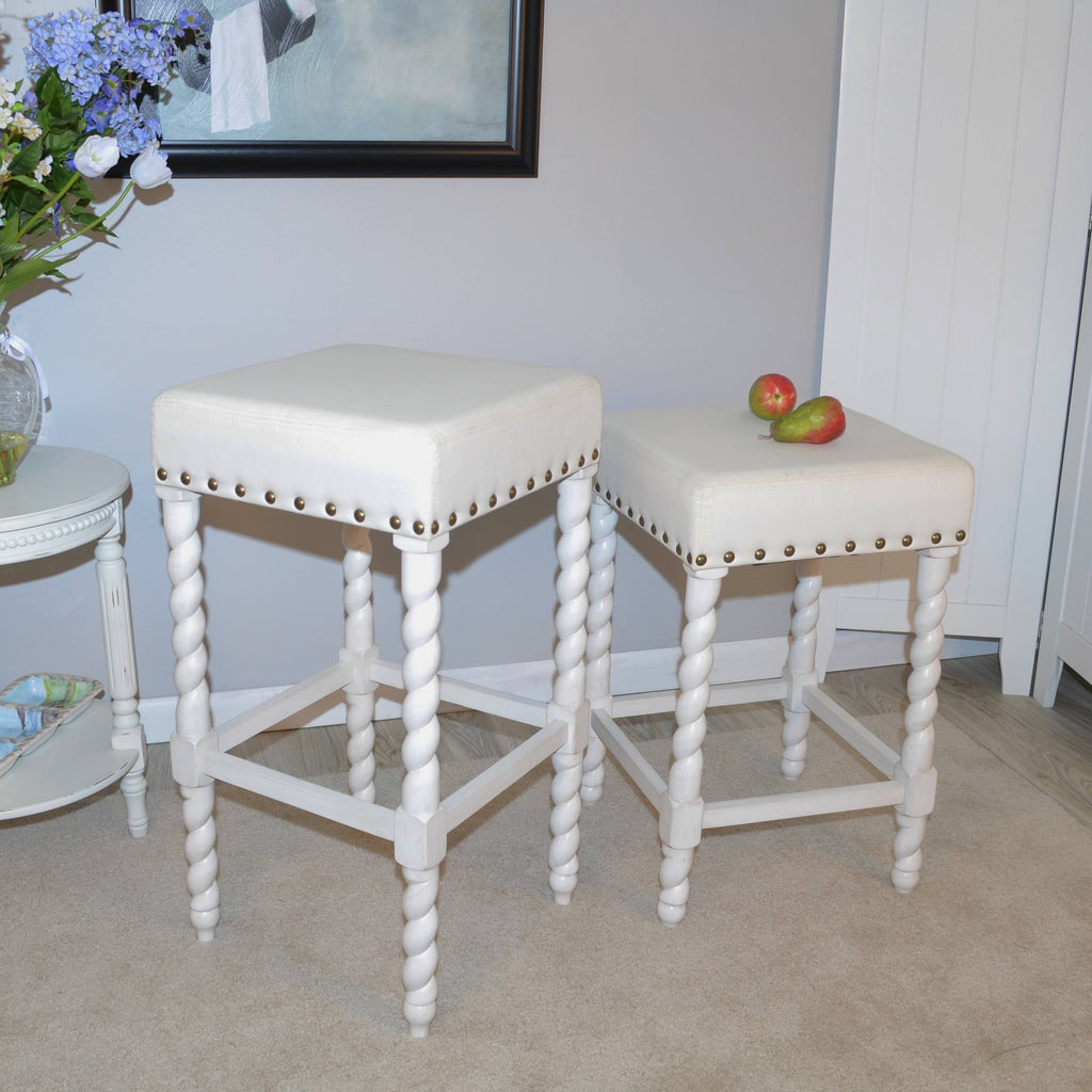 Cream Linen and Espresso Wood Twisted Leg Bar Stool B462505