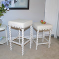 Cream Linen and Espresso Wood Twisted Leg Bar Stool B462505