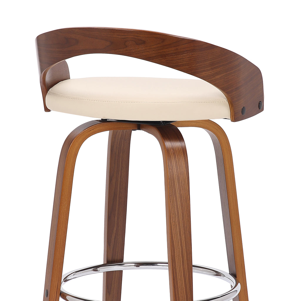 Faux Leather & Wood Swivel Counter Stool in Cream/Walnut A15571