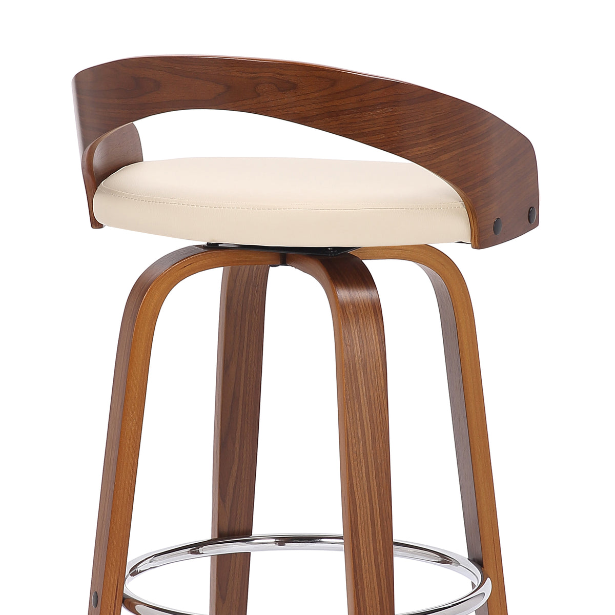 Faux Leather & Wood Swivel Counter Stool in Cream/Walnut A15571
