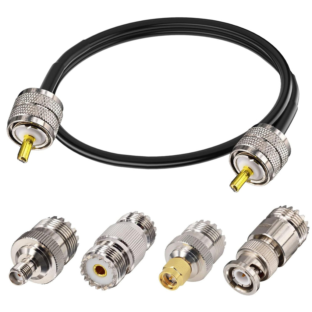 CB Coax Cable RG58 Coaxial Cable 49.2ft UHF PL259 Male to Male Cable with UHF SO239 Female to SMA/UHF/BNC Adapter 4-Pack R1411