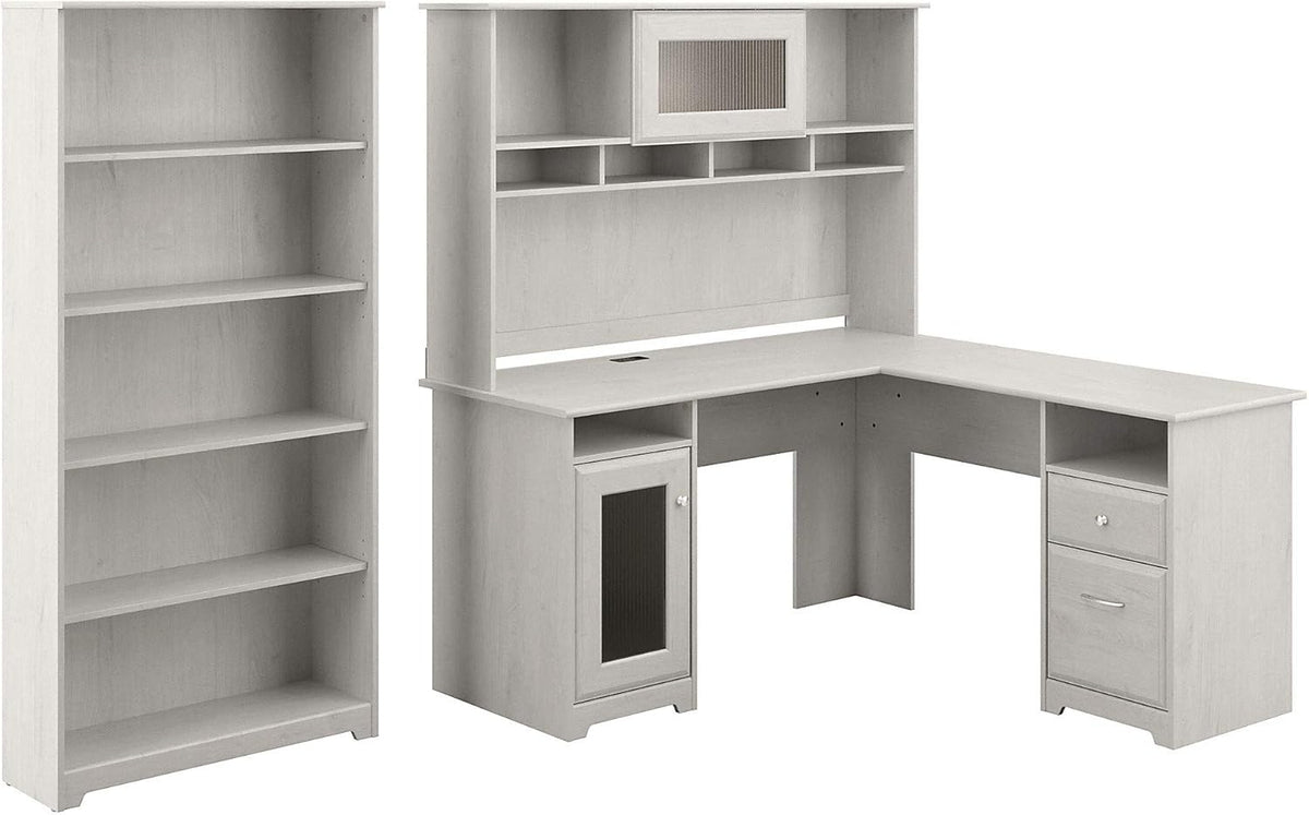 Espresso Oak L Shaped Desk with Hutch and 5 Shelf Bookcase W994889