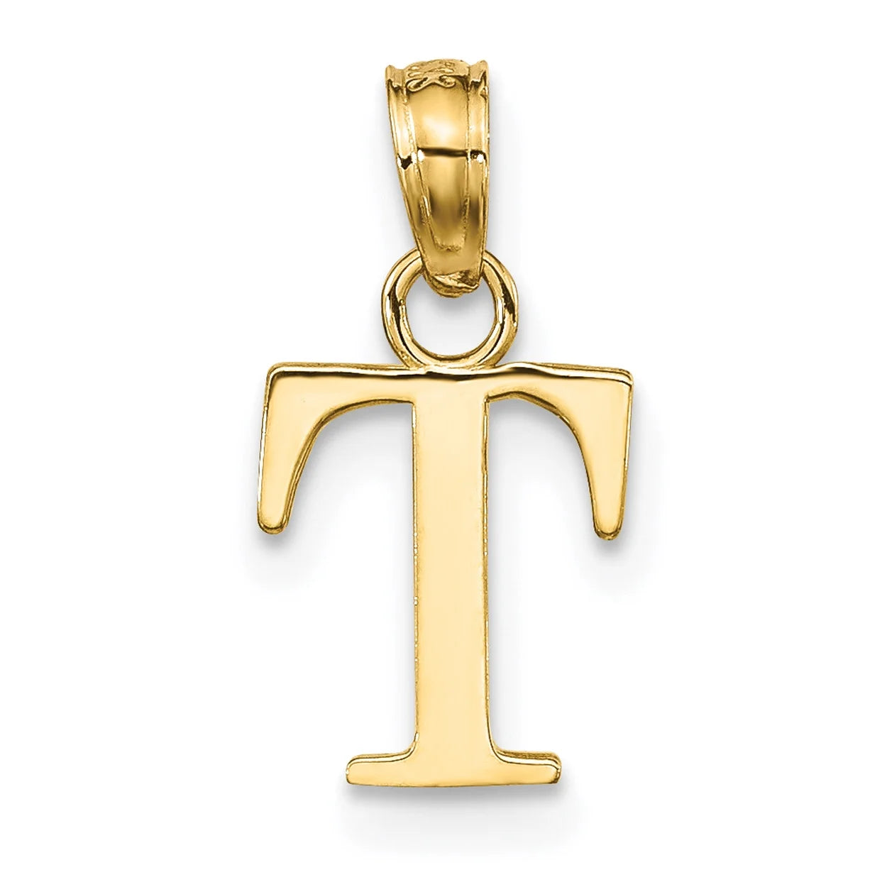 14K Yellow Gold Polished Block Letter T Initial Pendant Charm With 10K Yellow Gold Rope Chain Necklace 20'' H5020