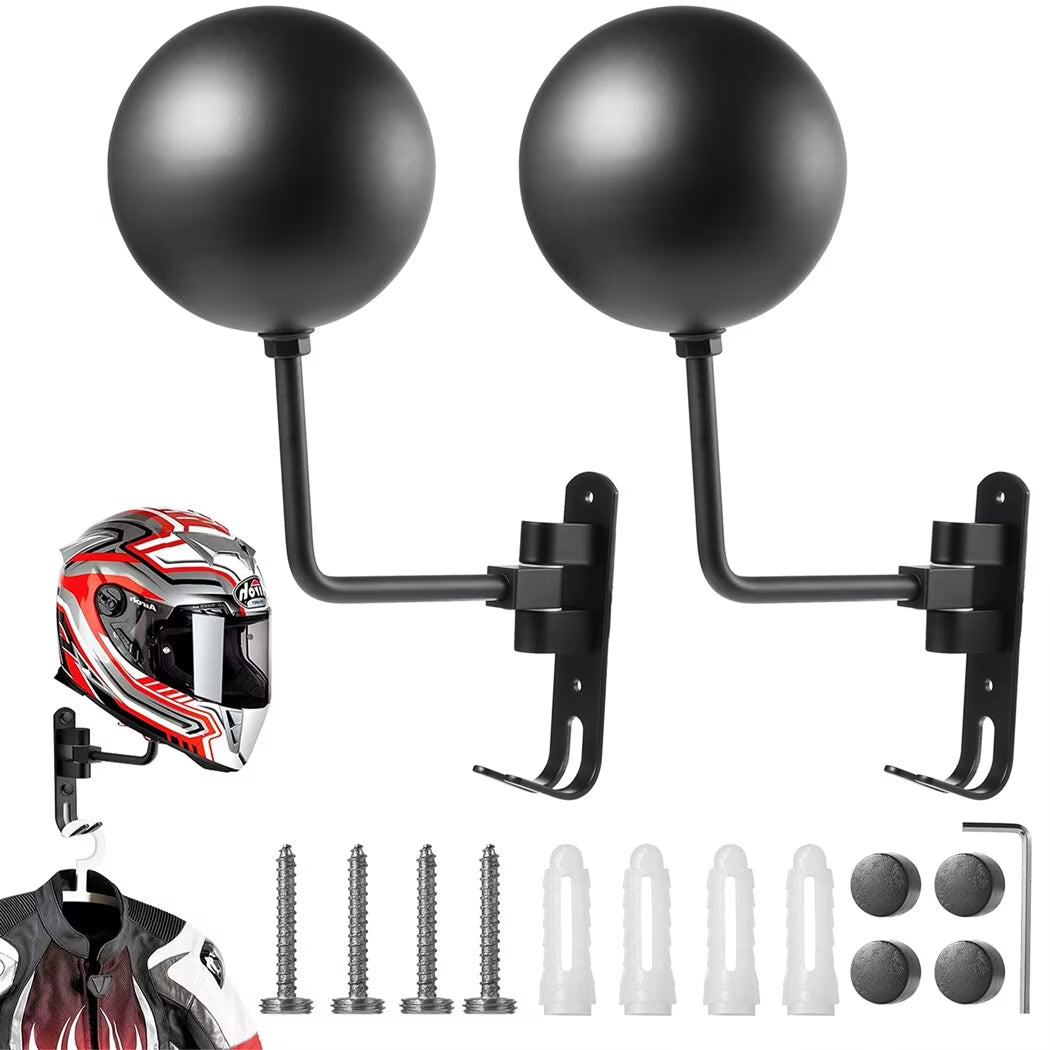 2PCS Wall Mounted Aluminum Motorcycle Helmet Racks with Double Hook K903