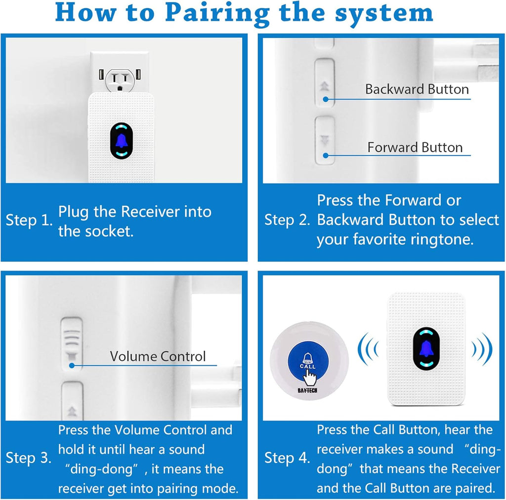 3 Receiver+3 Call Buttons Caregiver Pagers Emergency Call Button Alert System O585551