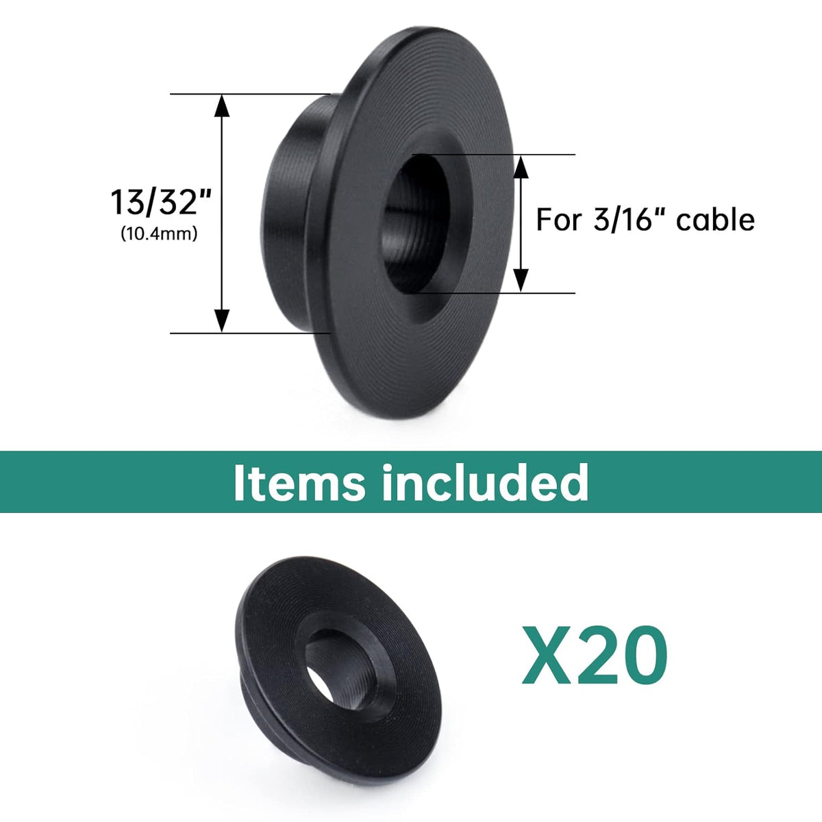 Black Cable Railing Kit 1/8 Wheel Protective Protector Sleeves Washer Insert Plug POM for Wire Rope Metal Posts Deck Balcony B9547