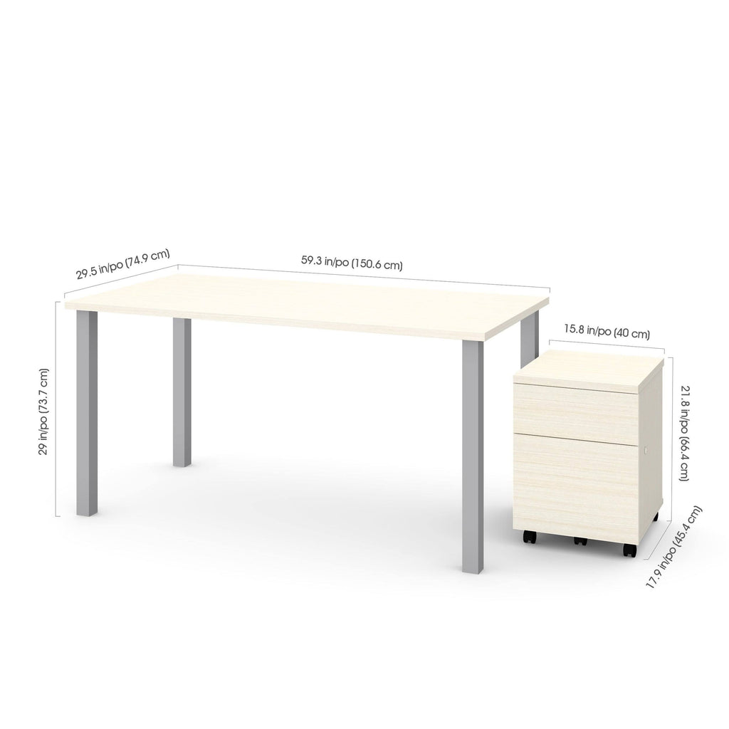 2 Piece Table with Square Metal Legs and Mobile Filing Cabinet Y15617