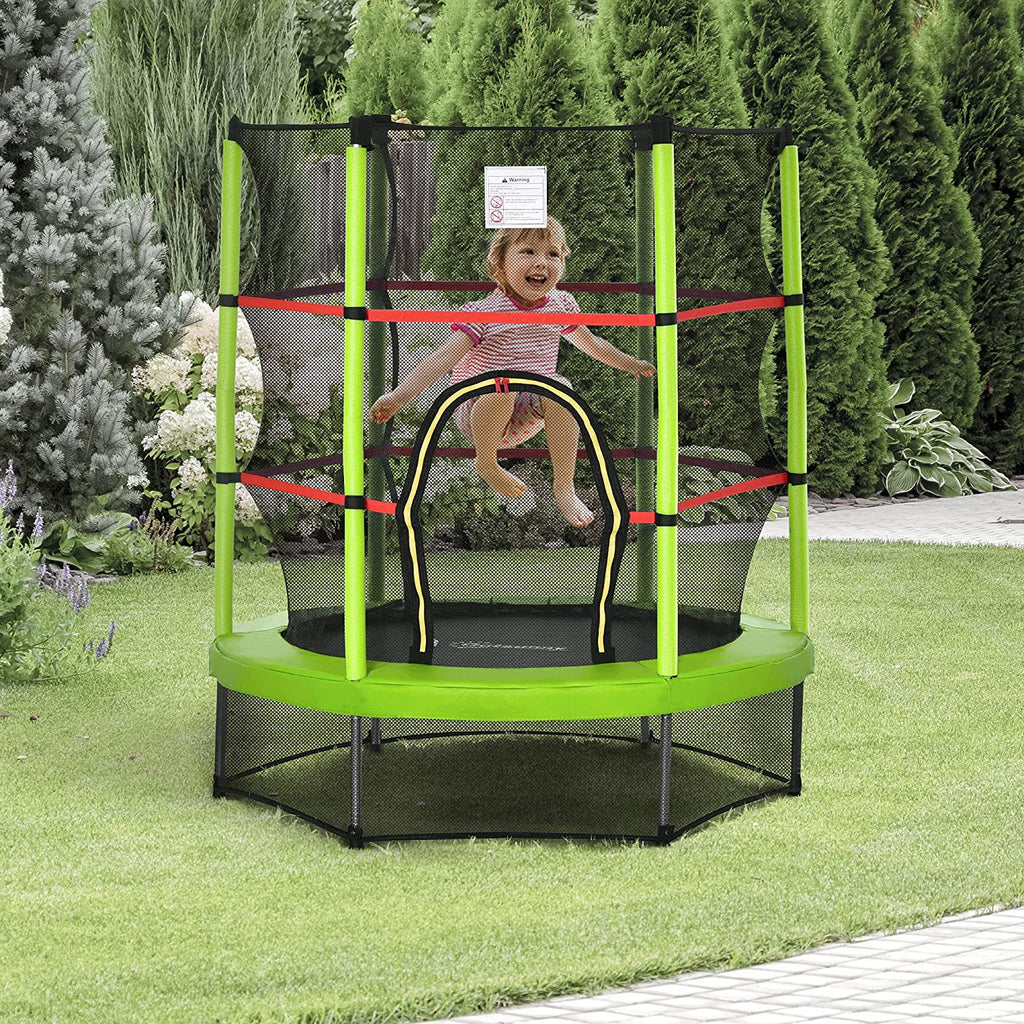 Kids Trampoline with Enclosure Net Steel Frame Indoor Round Bouncer M7300