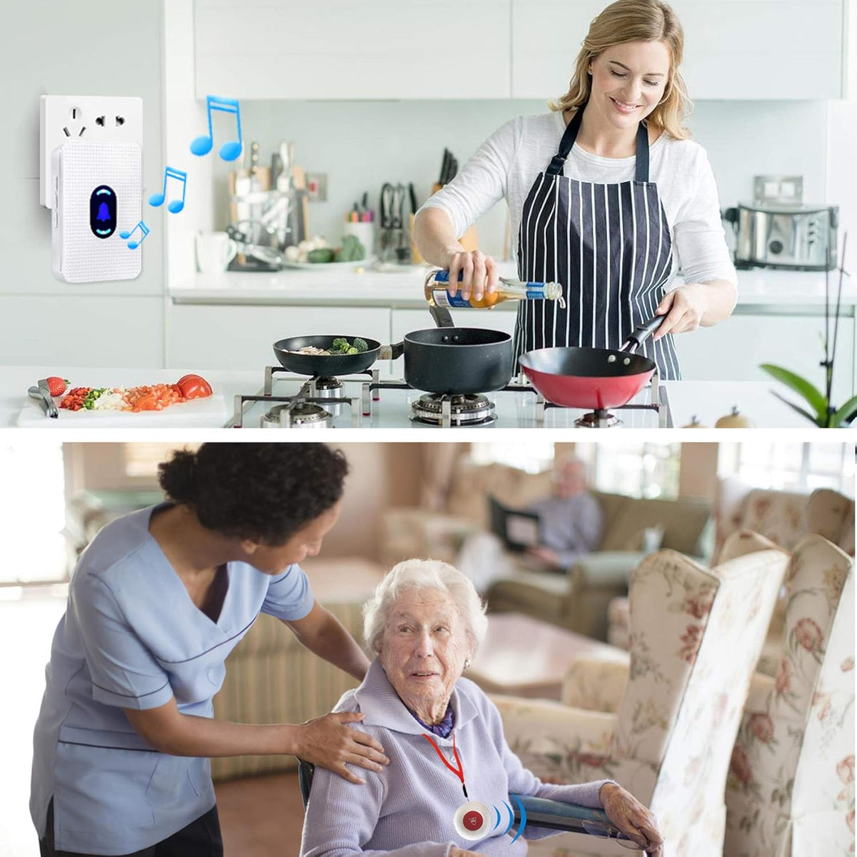 3 Receiver+3 Call Buttons Caregiver Pagers Emergency Call Button Alert System O585551
