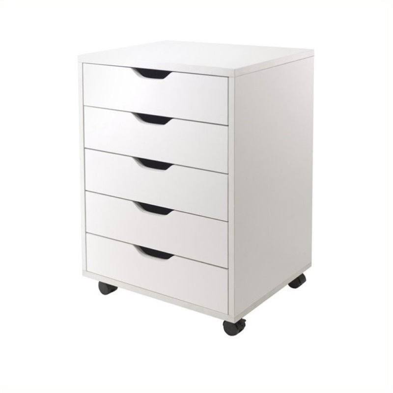 5 Drawer Wood Mobile File Cabinet in White B909080