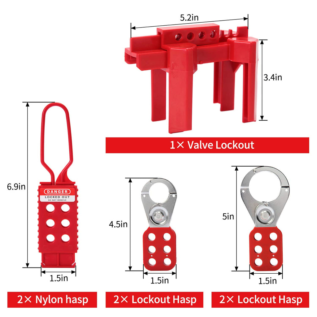 Lockout Tagout Kit with Safety Padlocks, Hasp, Breaker Lockout, Ball Valve Lockout, Steel Cable Lockout, Plug, Valve Lockout, Tags Q62617