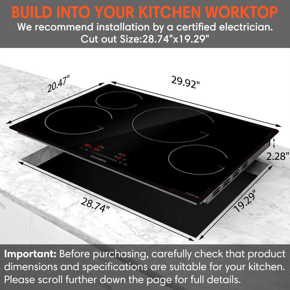 Induction Cooktop with 4 Burners Smoothtop Ceramic Glass F703459